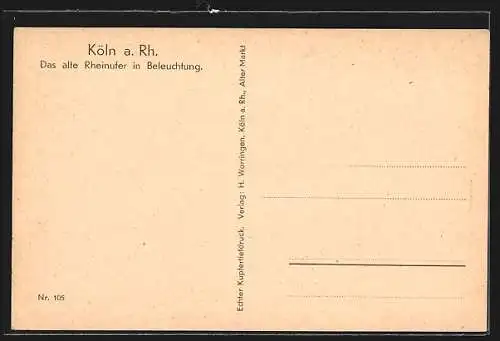 AK Köln a. Rh., Altes Rheinufer in Beleuchtung