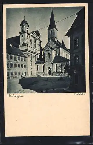 AK Ellwangen, Strassenpartie mit Kirche