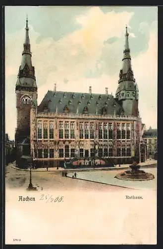 AK Aachen, Rathaus mit Brunnen