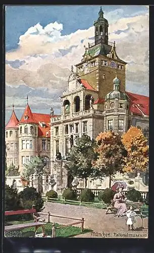 Künstler-AK Richard Wagner: München, Parkanlage am Nationalmuseum