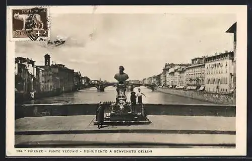 AK Firenze, Ponte vecchio e Monumento a Benvenuto Cellini