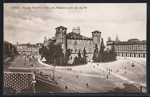 AK Torino, Piazza Castello e Palazzo Madama visto da via Po