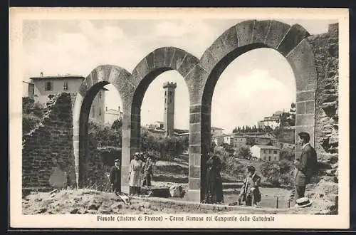 AK Fiesole, Terme Romane col Campanile della Cattedrale