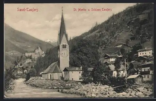 AK Sand, Kirche St. Moritz u. Schloss Taufers