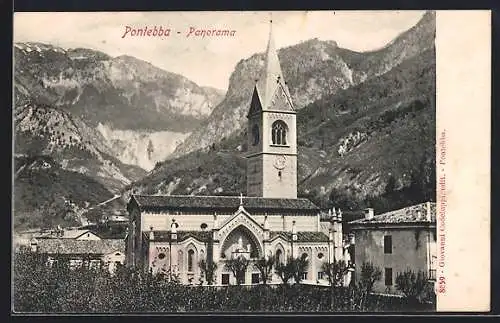 AK Pontebba, Kirchenpartie mit Bergpanorama