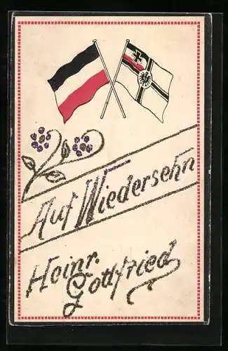 AK Reichsflagge und Reichskriegsfahne überkreuzt