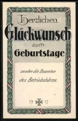 AK Geburtstagsgruss mit Eisernem Kreuz