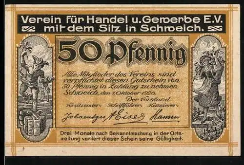 Notgeld Schweich 1920, 50 Pfennig, Verein für Handel und Gewerbe E.V., Moselbrücke zu Schweich erbaut 1906