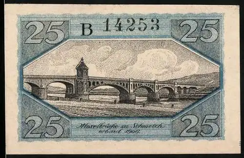 Notgeld Schweich 1920, 25 Pfennig, Vorderseite Marienbrücke, Rückseite Verein für Handel u. Gewerbe e.V.