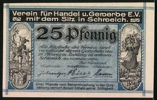 Notgeld Schweich 1920, 25 Pfennig, Vorderseite Marienbrücke, Rückseite Verein für Handel u. Gewerbe e.V.