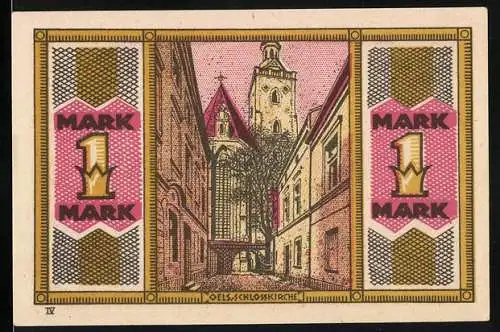 Notgeld Oels, 1 Mark, Schlosskirche und Kaufmännischer Verein, Serie I-IV