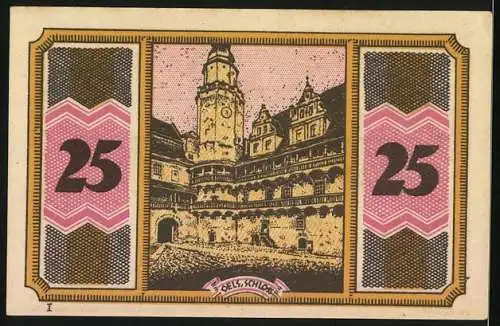 Notgeld Oels, 25 Pfennig, Der Kaufmännische Verein mit Adler und Schloss, Serie I-IV, 1921