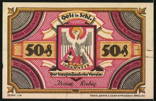 Notgeld Oels, 50 Pfennig, Serie I-IV, Der Kaufmännische Verein