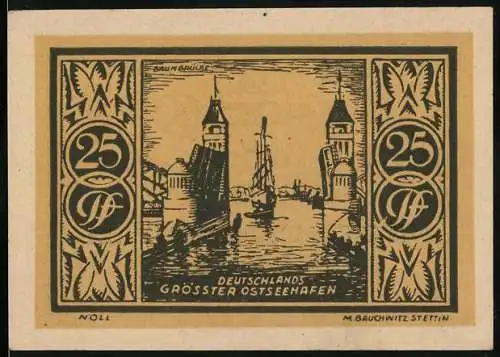 Notgeld Stettin 1922, 25 Pf, Deutschlands grösster Ostseehafen, gültig bis 31. Juli 1922
