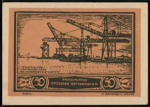Notgeld Stettin 1922, 50 Pfennig, Deutschlands grösster Ostseehafen und Ersatzwertzeichen, gültig bis 31. Juli 1922