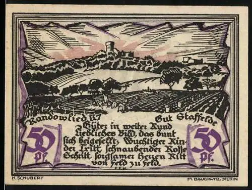 Notgeld Randow 1921, 50 Pfennig, Landschaft mit Schloss und Text, Gültig bis 30. Juni 1922