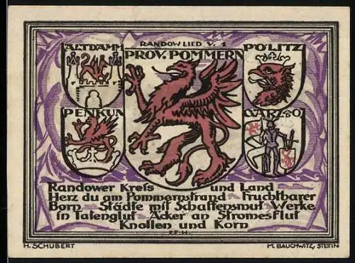 Notgeld Randow, 1922, 25 Pfennig, Wappen und Landschaftsbeschreibung