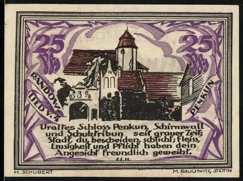 Notgeld Randow 1922, 25 Pfennig, Uraltes Schloss Penkun und Gültigkeit bis 30. Juni 1922
