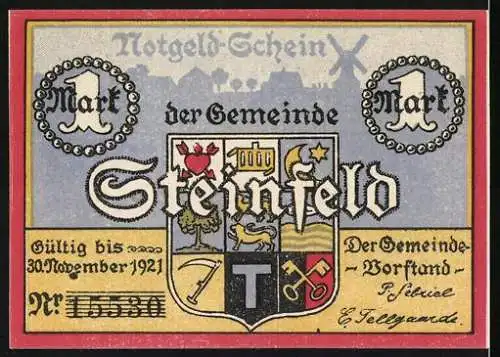 Notgeld Steinfeld 1921, 1 Mark, Beschirrm uns Gott vor Wohnungsnot! Gültig bis 30. November 1921