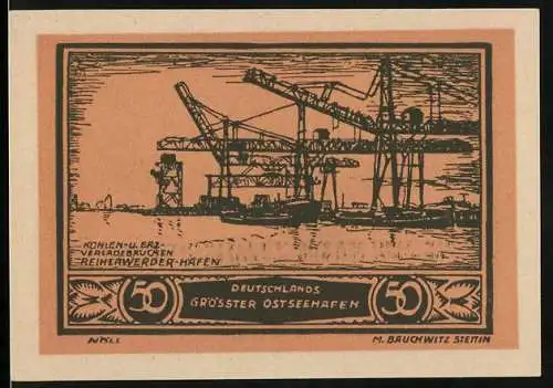 Notgeld Stettin, 1922, 50 Pfennig, Deutschlands grösster Ostseehafen und Ersatzwertzeichen, gültig bis 31. Juli 1922