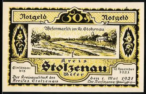 Notgeld Stolzenau, 1921, 50 Pfennig, Wesermarsch im Kr. Stolzenau, botanisches Gedicht von W. Busch