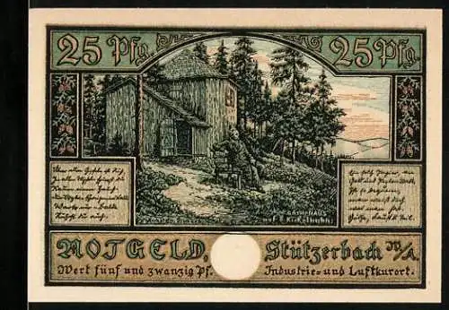 Notgeld Stützerbach 1921, 25 Pf, Industrie- und Luftkurort, Landschaft und Gedichte