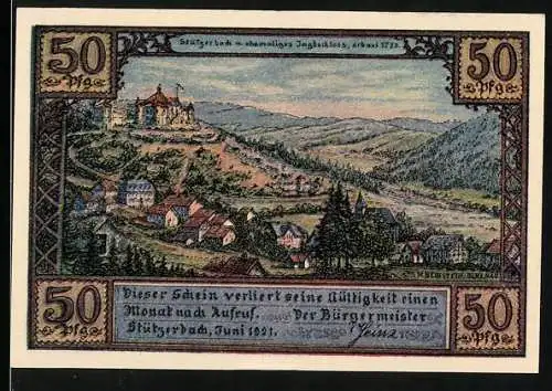 Notgeld Stützerbach 1921, 50 Pfennig, Jagdschloss und Luftkurort, Rückseite Goethe u. Karl August