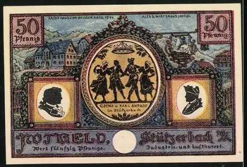 Notgeld Stützerbach 1921, 50 Pfennig, Jagdschloss und Luftkurort, Rückseite Goethe u. Karl August