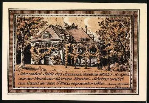 Notgeld Tiefurt, 1921, 25 Pf, Goethe-Zitat und Gebäudeabbildung