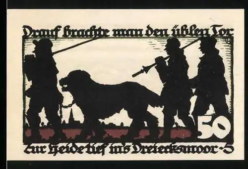 Notgeld Vechta, 1922, 50 Pfennig, Festung Vechta und Silhouetten von Soldaten mit Hund