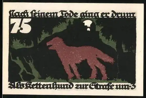 Notgeld Vechta, 1922, 75 Pfennig, Festung Vechta mit Hund und Inschrift