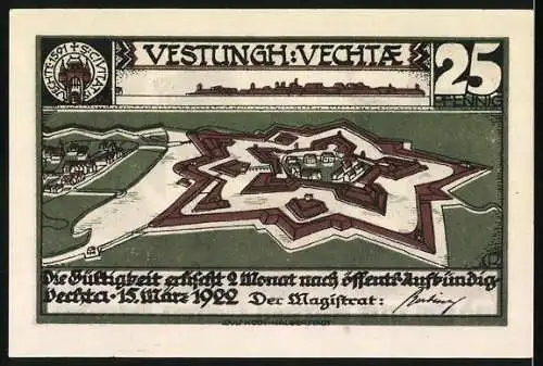 Notgeld Vechta, 1922, 25 Pfennig, Darstellung der Festung und historischer Szene