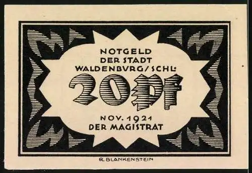 Notgeld Waldenburg 1921, 20 Pf, Industriemotiv und Magistratsausgabe