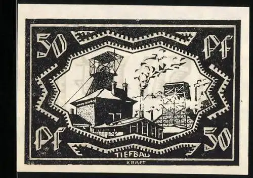 Notgeld Waldenburg, 1921, 50 Pf, Industrieanlage und Bergbau-Szene