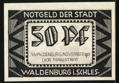 Notgeld Waldenburg, 1921, 50 Pf, Industrieanlage und Bergbau-Szene