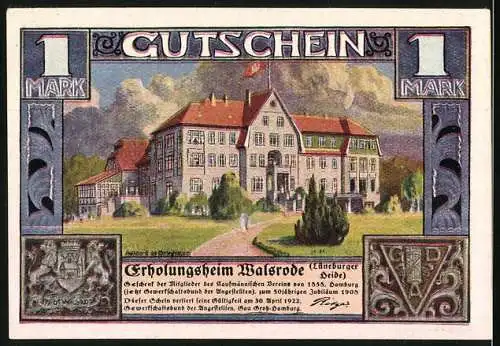 Notgeld Walsrode, 1922, 1 Mark, Zug Hamburger Kaufleute durch die Heide und Erholungsheim Walsrode