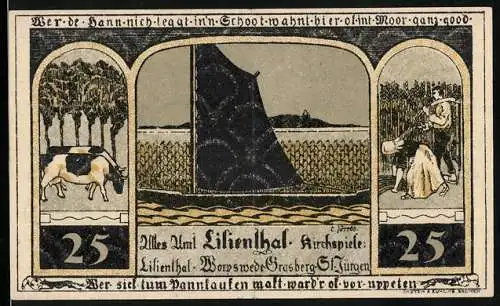 Notgeld Lilienthal, 1921, 25 Pfennig, Sparcasse zu Lilienthal und ländliche Motive