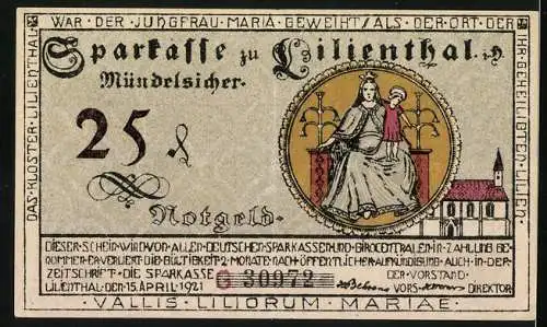 Notgeld Lilienthal, 1921, 25 Pfennig, Sparcasse zu Lilienthal und ländliche Motive