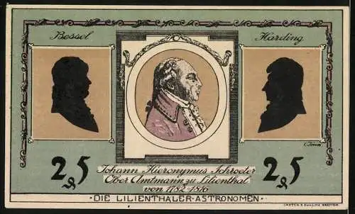 Notgeld Lilienthal 1921, 25 Pfennig, Sparkasse und Astronomen