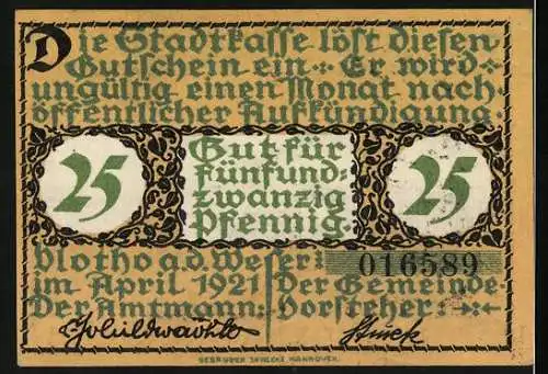 Notgeld Vlotho 1921, 25 Pfennig, Landschaft mit Musiker und Text Hier hab ich manches liebe Mal mit meiner Laute ...