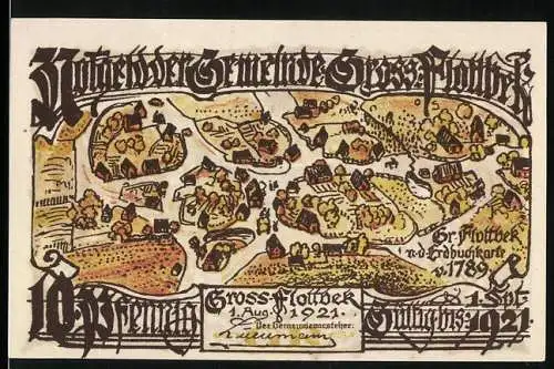 Notgeld Gross-Flottbek 1921, 10 Pfennig, Städteansicht und Tiere am Wasser