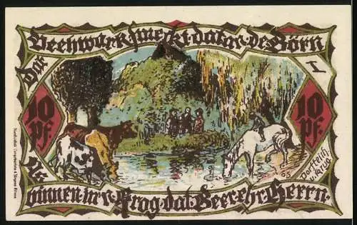 Notgeld Gross-Flottbek 1921, 10 Pfennig, Städteansicht und Tiere am Wasser