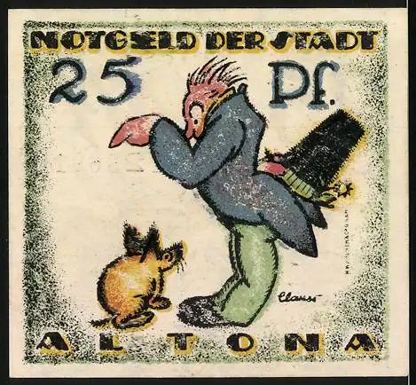 Notgeld Altona, 1921, 25 Pf, Stadtwappen und Karikatur einer Person mit Hund