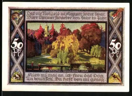 Notgeld Poppenbüttel, 1921, 50 Pf, Henneberg`s Park und Wappen der Gemeinde, gültig bis 31. Dezember 1921