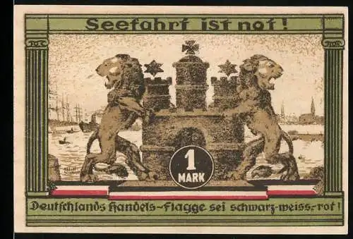 Notgeld Hamburg, 1921, 1 Mark, Seefahrt ist not und Kultur- und Sportwoche 12.-24. August 1921