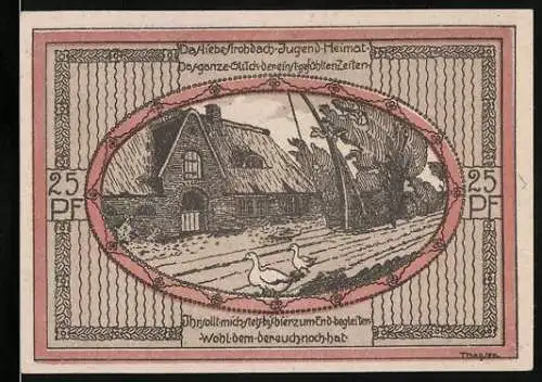 Notgeld Friedrichstadt, 1920, 25 Pfennig, Haus mit Gänsen und Wappen mit Adler