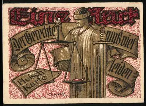 Notgeld Torgau, 1921, 1 Mark, Justitia mit Waage und Schwert, Gültig bis einer in den Umlaufhilfen