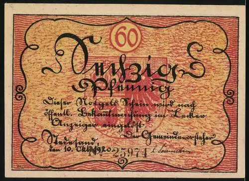 Notgeld Stedesand, 1920, 60 Pfennig, Respekt is Respekt Un Mutt Ik lede üner Respekt bliben