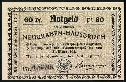 Notgeld Neugraben-Hausbruch 1921, 60 Pfennig, Rodelsport am Opferberg in der Neugrabener Schweiz, Seriennummer 016398