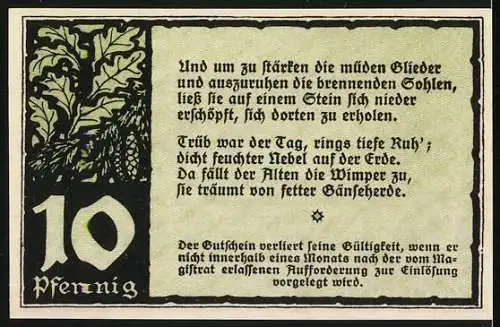 Notgeld Benneckenstein 1921, 10 Pfennig, Gutschein des Höhenluftkurortes im Südharz mit Landschafts-Illustration und G